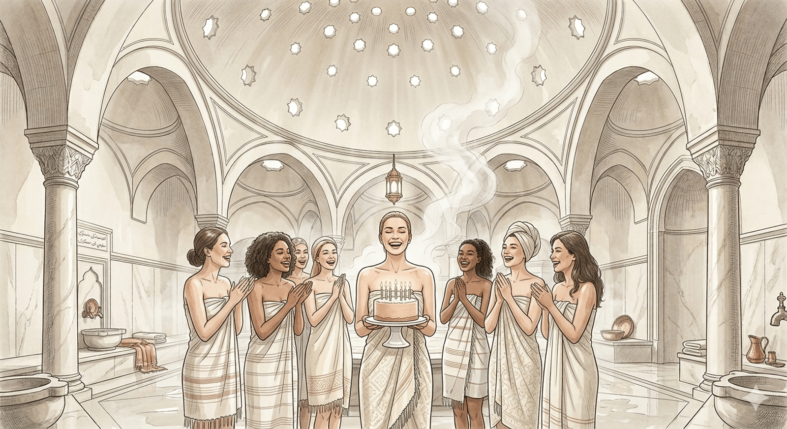 Traditional Bridal Bath (Gelin Hamami) ritual with friends at Hizirbey Hamami